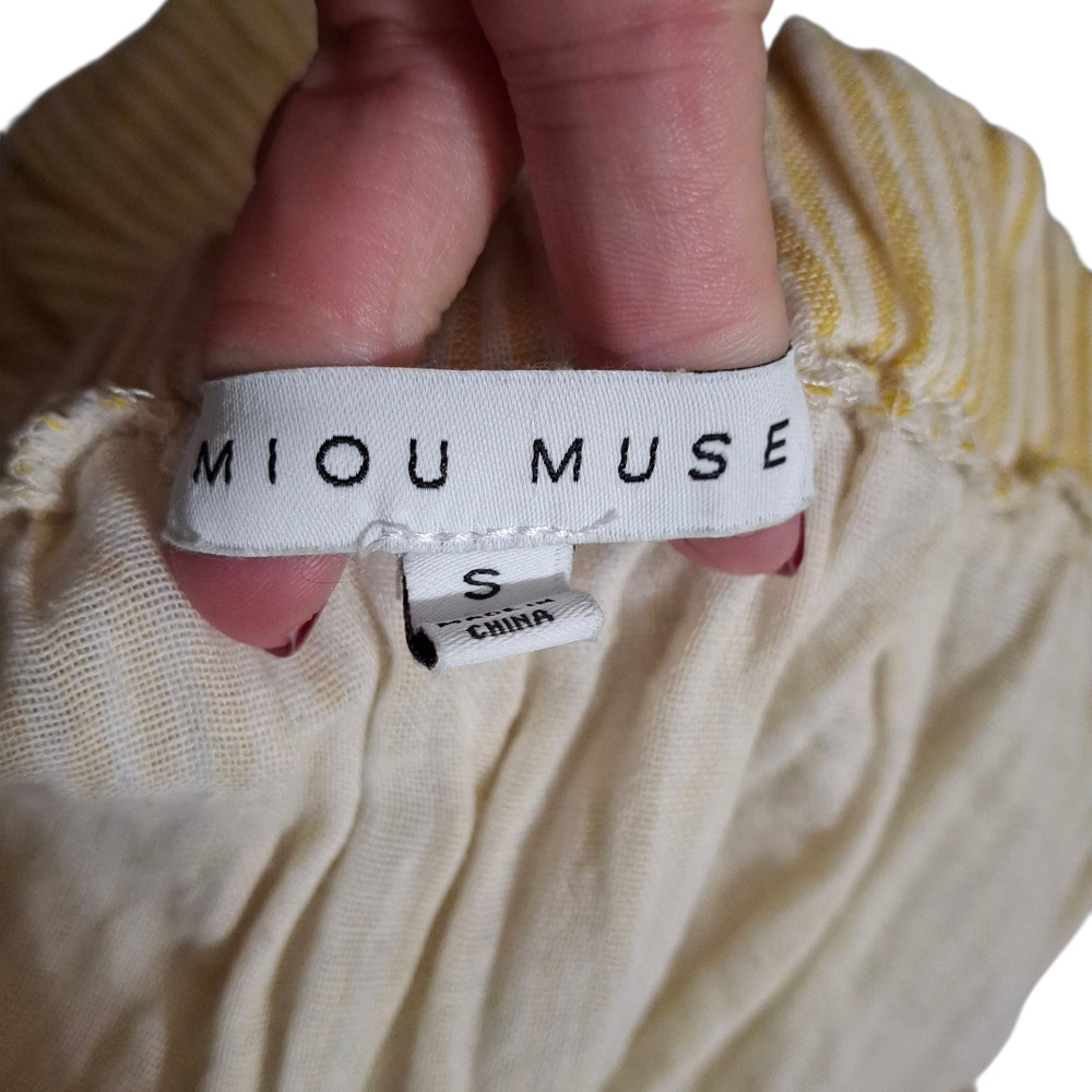Miou Muse yellow Striped Ruffle Sleeve Dress with Pockets size S - Picture 6 of 8